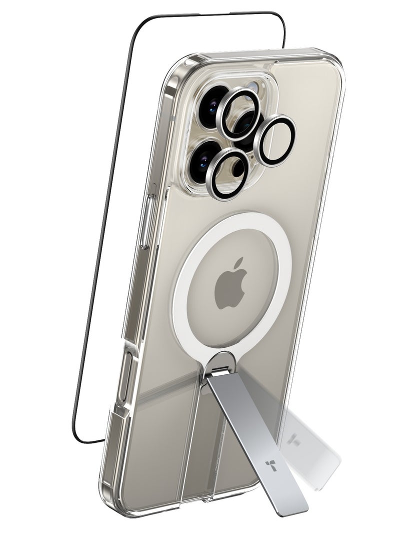 TORRAS Pstand 3-in-1 Case, Screen Protector & Lens Protector Bundle for iPhone 16 Pro Max - Clear