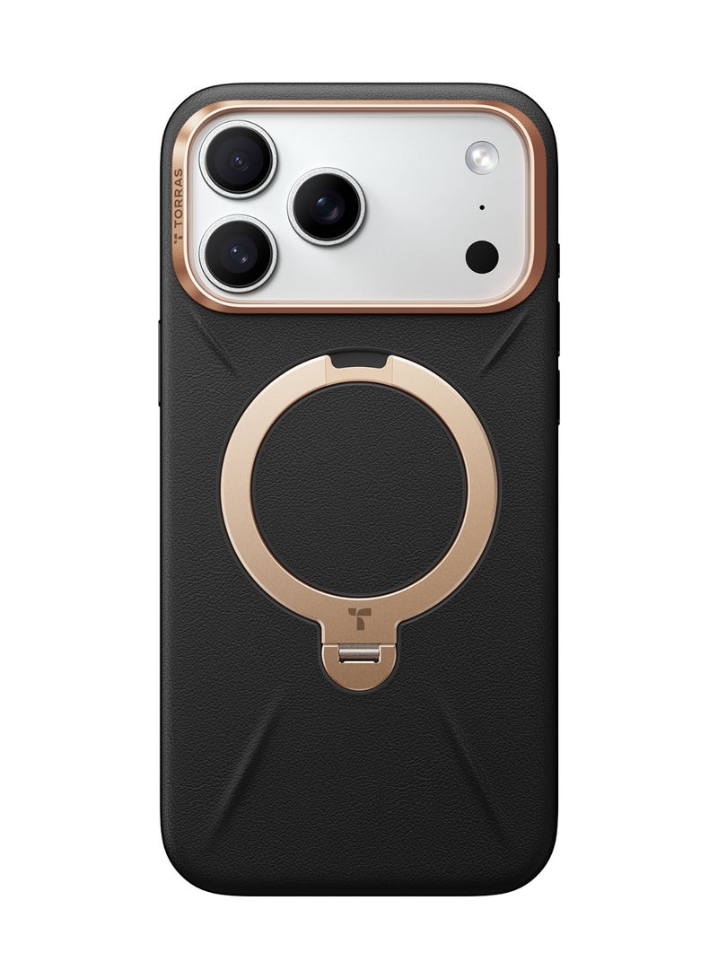 TORRAS Ostand Spin VegSkin Vegan Leather Case for iPhone 17 Pro - Black
