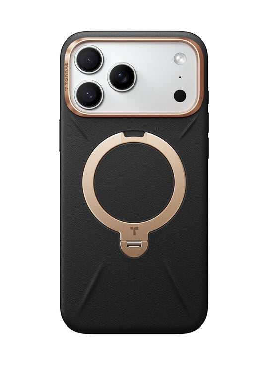 TORRAS Ostand Spin VegSkin Vegan Leather Case for iPhone 17 Pro - Black