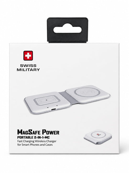 Swiss Military MagSafe Power Portable 2-IN-1-MC Fast Charging Wireless Charger for Smartphone and Cases
