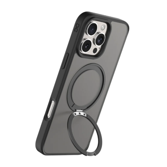 Infinyty Pristine Transparent Case with Metal Edges, Ring with Rotatable Stand for iPhone 16 Pro Max, Black