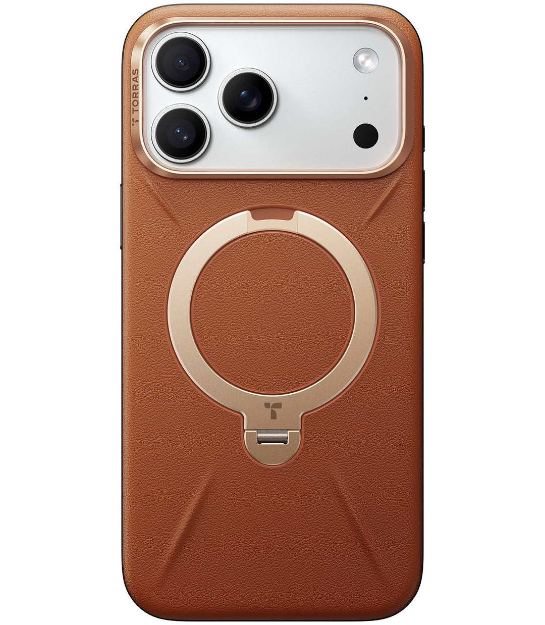 TORRAS Ostand Spin VegSkin Vegan Leather Case for iPhone 17 Pro - Amber Brown