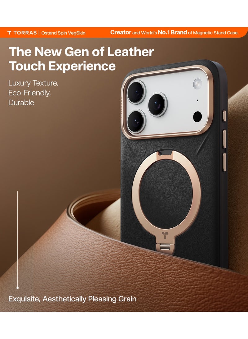 TORRAS Ostand Spin VegSkin Vegan Leather Case for iPhone 17 Pro - Black