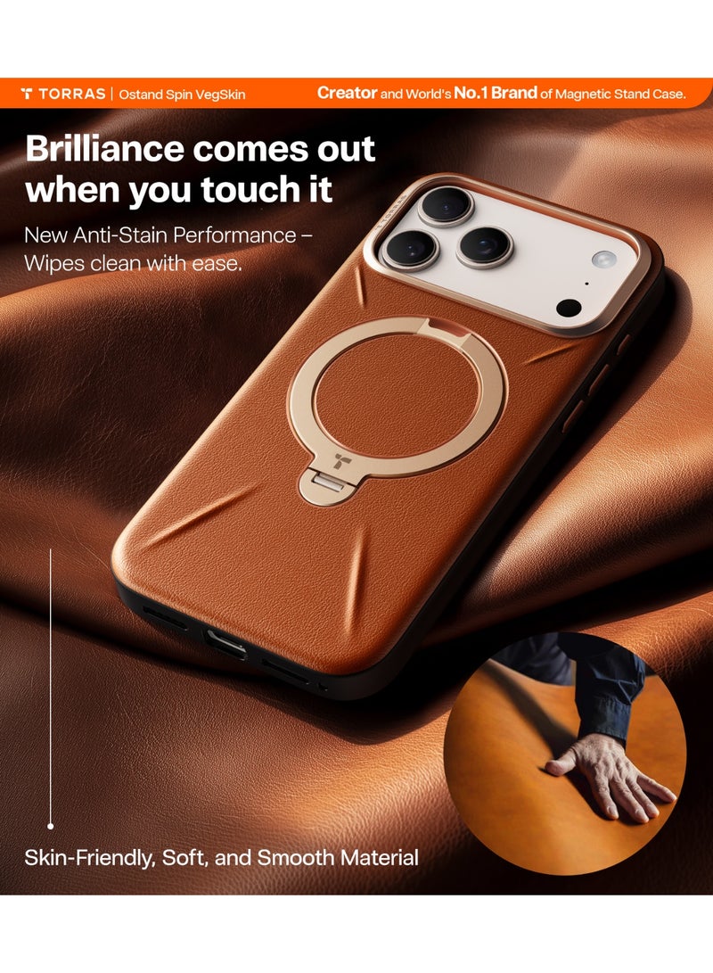 TORRAS Ostand VegSkin Vegan Leather Case for iPhone 17 Pro Max - Brown