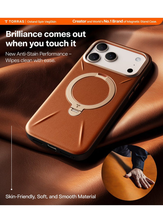 TORRAS Ostand VegSkin Vegan Leather Case for iPhone 17 Pro Max - Brown