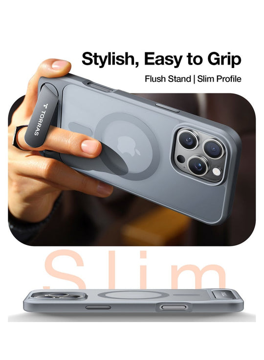 TORRAS Pstand Case for iPhone 16 Pro - Titanium Grey