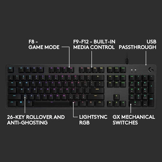 Logitech RGB Lightning Mechanical Gaming Keyboard, G512, Black