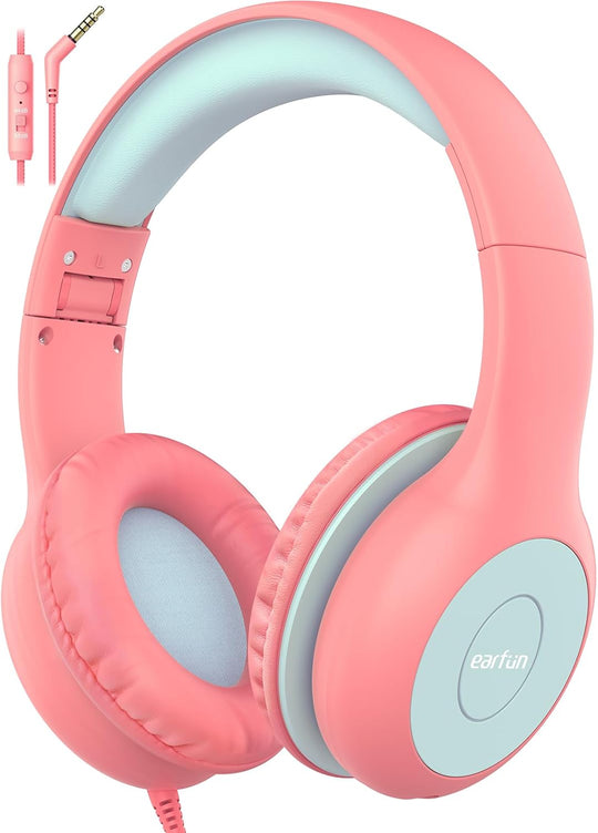 EarFun K2 Kids Bluetooth Headphones, Kids Headphones with Volume Limited, 40H Playtime, Bluetooth 5.0 Headphones with Mic, Stereo Sound, Foldable Over-Ear Headphones for Kids/School/Travel/iPad/Tablet