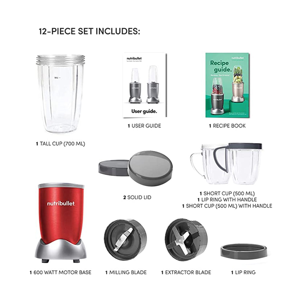 NutriBullet NBR-1212R Personal Blender 12-Piece 700W Red