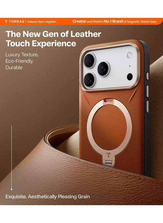 TORRAS Ostand VegSkin Vegan Leather Case for iPhone 17 Pro Max - Brown