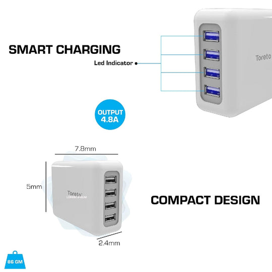 Toreto 4 Port USB Turbo Charger White