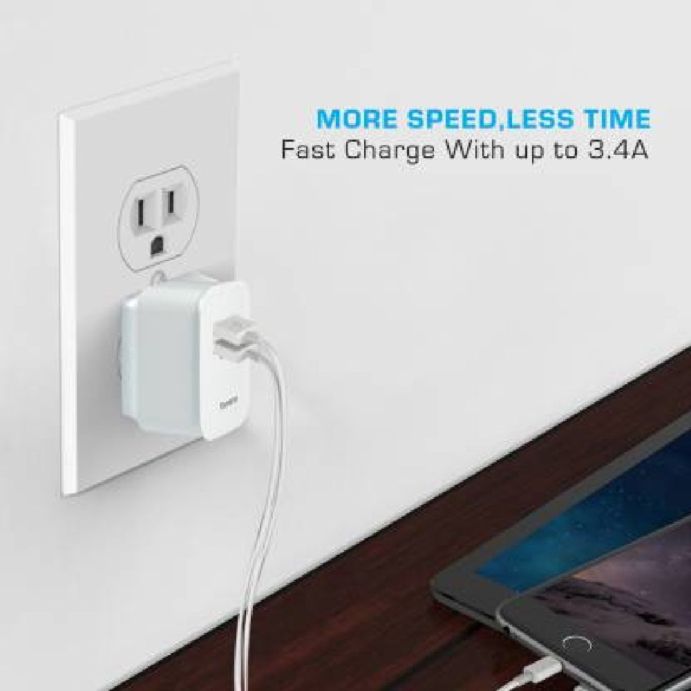 Toreto 3.4 A Multiport Mobile Charger with Detachable Cable White