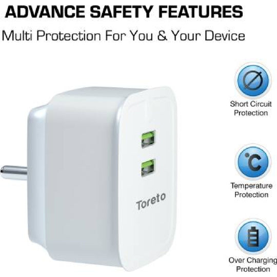 Toreto 3.4 A Multiport Mobile Charger with Detachable Cable White