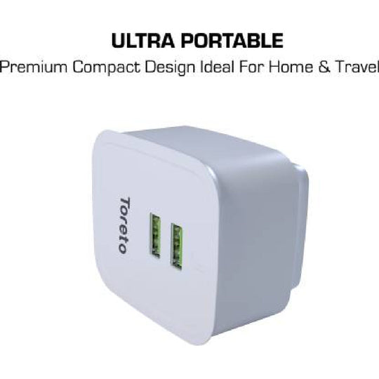 Toreto 3.4 A Multiport Mobile Charger with Detachable Cable White