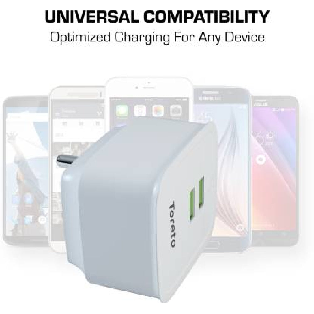 Toreto 3.4 A Multiport Mobile Charger with Detachable Cable White