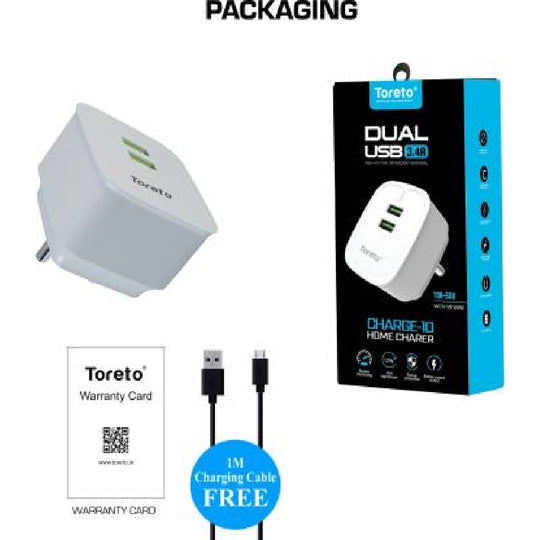 Toreto 3.4 A Multiport Mobile Charger with Detachable Cable White