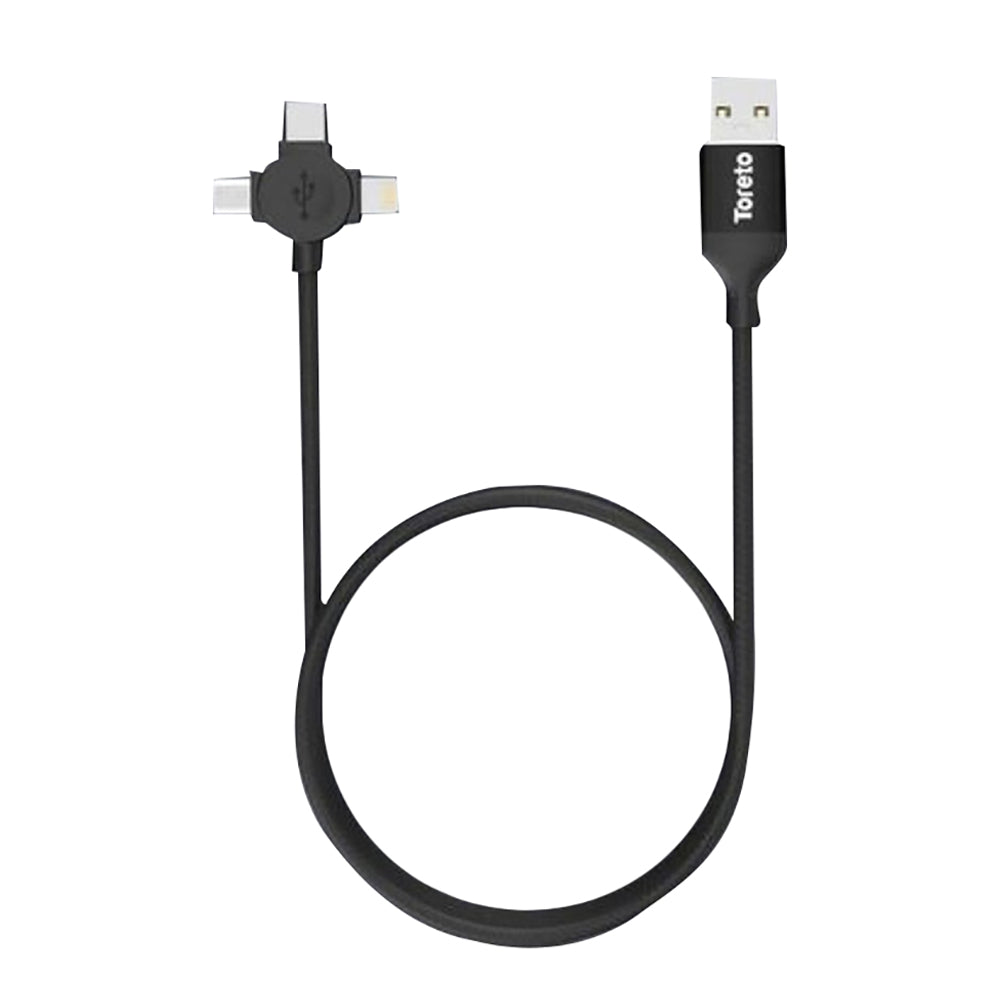 Toreto 3-in-1 USB Data Sync and Charging Cable Black