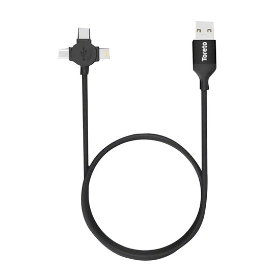 Toreto 3-in-1 USB Data Sync and Charging Cable Black