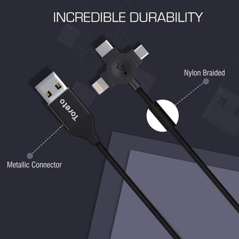 Toreto 3-in-1 USB Data Sync and Charging Cable Black