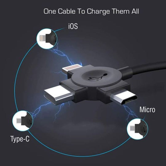 Toreto 3-in-1 USB Data Sync and Charging Cable Black