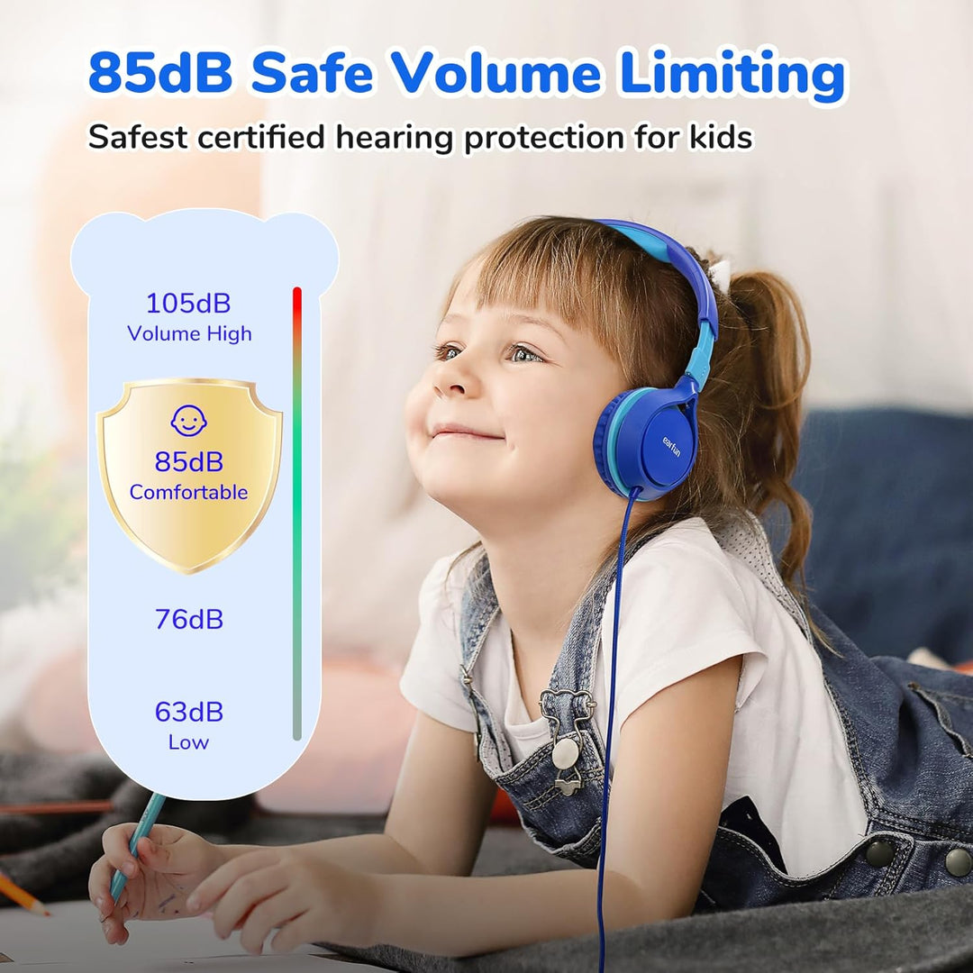 EarFun S1 Kids Headphones, Foldable Wired Headphones for Kids, 85dB Volume Limit, Stereo Sound, Adjustable Headband, Portable Lightweight On-Ear Headphone for School/Travel/Boys/Girls/PC