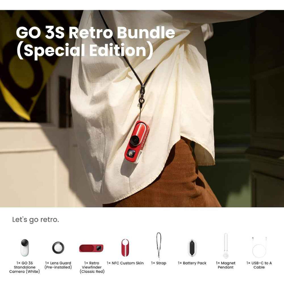 Insta360 GO 3S Retro Bundle Special Edition – Classic Red 128GB (4K POV Camera)
