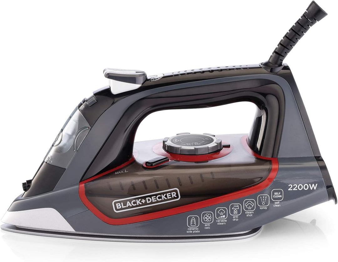 BLACK+DECKER X2050-B5 Steam Iron with Ceramic Soleplate 2200W 380ml Grey/Black