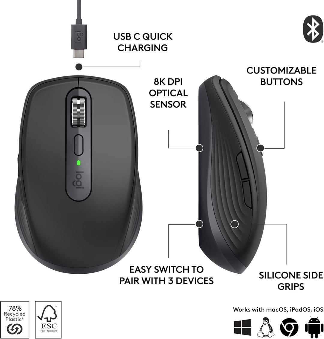 Logitech MX Anywhere 3S Compact Wireless Mouse Graphite