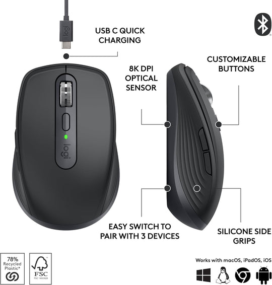Logitech MX Anywhere 3S Compact Wireless Mouse Graphite