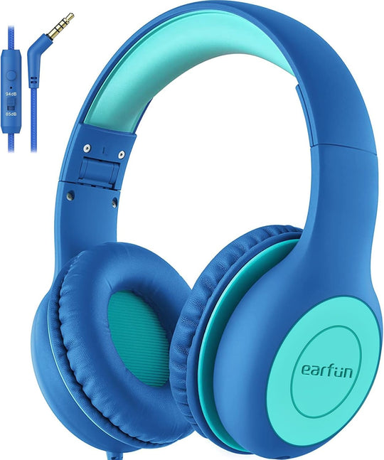EarFun Kids Headphones with Mic, Wired Headphones Kids 85/94dB Volume Limit, Sharing Function, Stereo Sound Adjustable Headband Children Headphone for School/Travel/Phone/Tablet