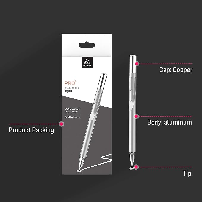 Adonit Jot Pro 4.0 Silver Fine Point Capacitive Stylus Pen for All Touchscreens