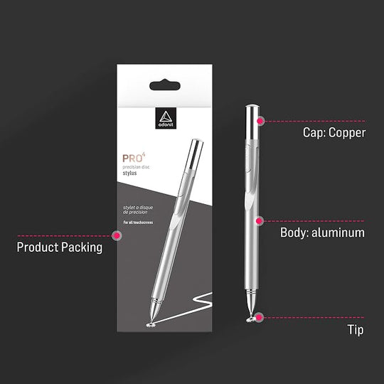 Adonit Jot Pro 4.0 Silver Fine Point Capacitive Stylus Pen for All Touchscreens