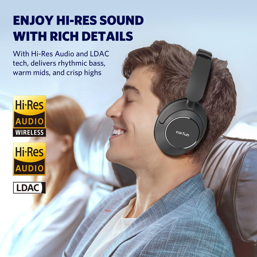 EarFun Tune Pro Active Noise Canceling Headphones, Wireless Bluetooth Headphones with 5 Mics,120H Playtime, Hi-Res Audio, Custom EQ via App, Comfortable Fit, Bluetooth 5.4, Multipoint Connection