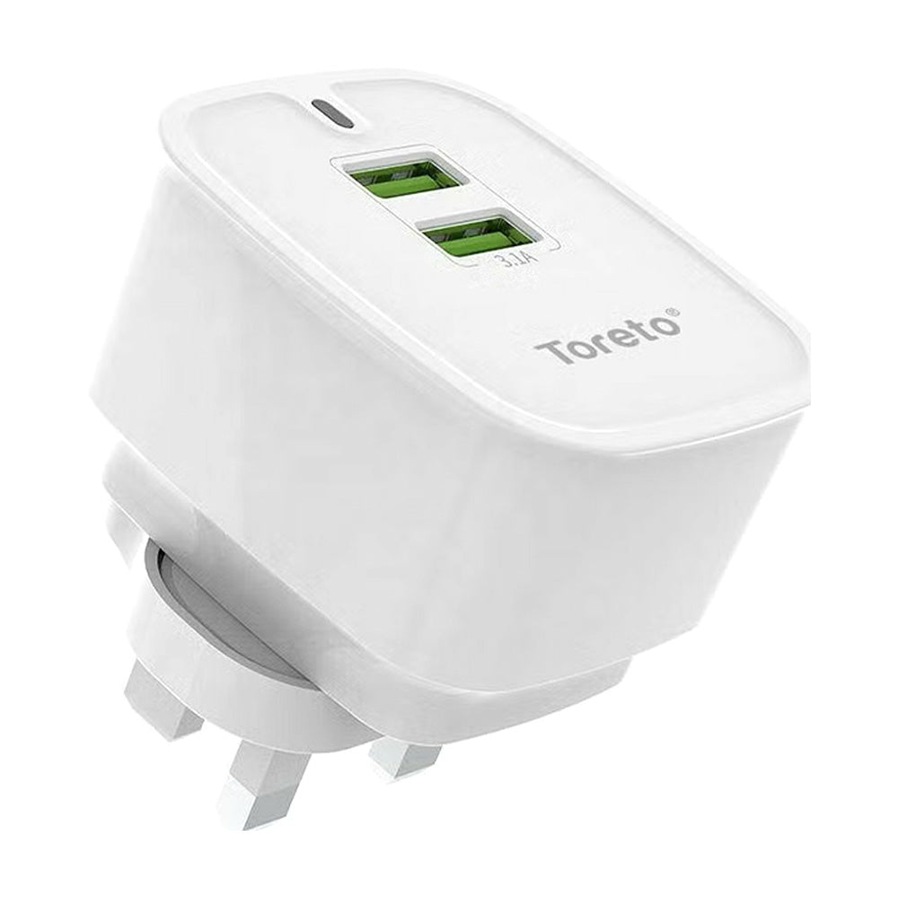 Toreto Wall Charger Dual USB With Type-C Cable White