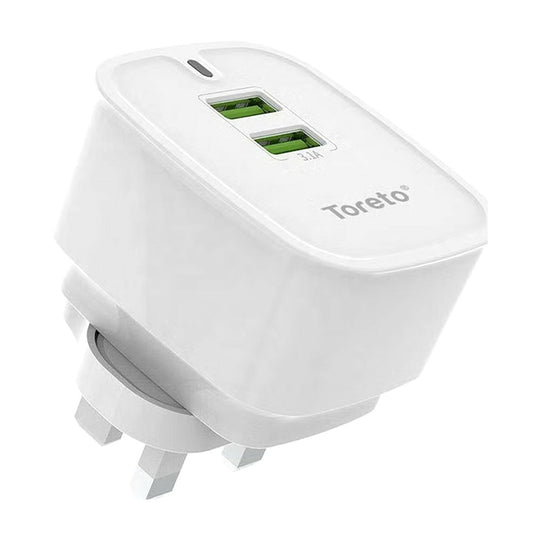 Toreto Wall Charger Dual USB With Type-C Cable White