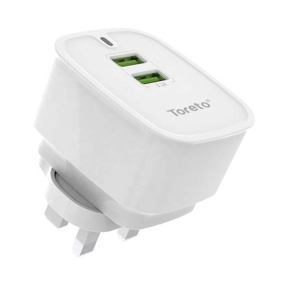 Toreto V8 Dual USB Charger White with Cable