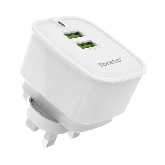 Toreto V8 Dual USB Charger White with Cable
