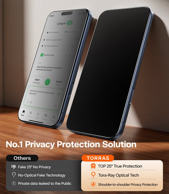 TORRAS Install Master Privacy Screen Protector for iPhone 17 Pro Max - Black