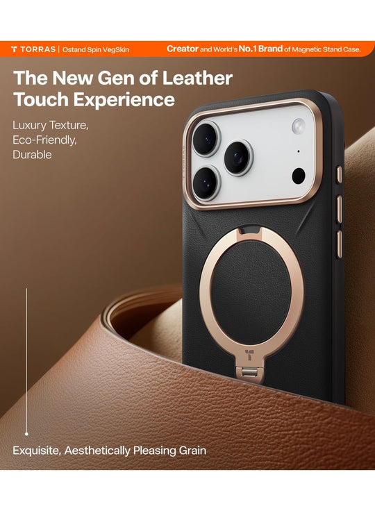 TORRAS Ostand VegSkin Vegan Leather Case for iPhone 17 Pro Max - Black