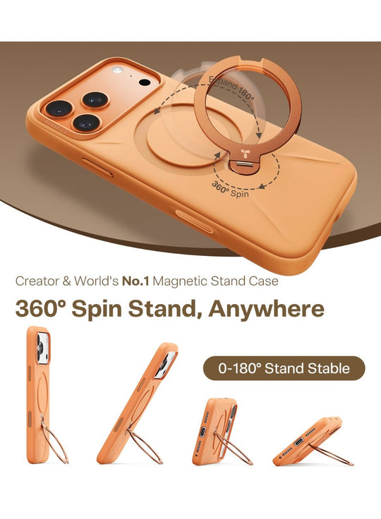 TORRAS Ostand Spin Silicone Case for iPhone 17 Pro - Orange