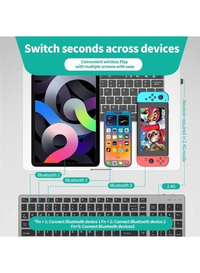 Protect Rechargeable Wireless Bluetooth Keyboard & Mouse Combo, Slim Silent Full Size Multi-Device Set, HTKB333