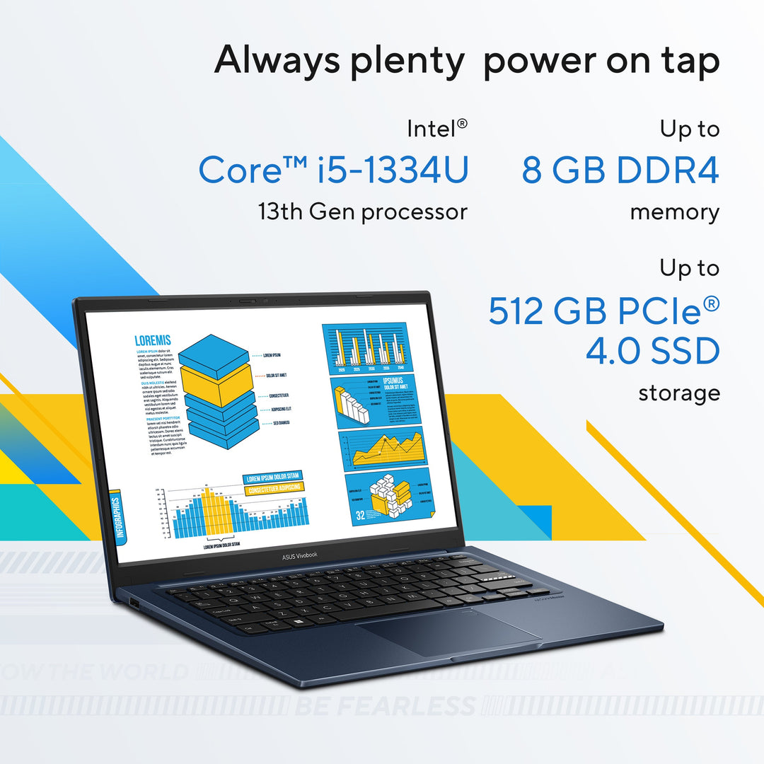 Asus Vivobook 14 Laptop Intel Core i5-1334U, 8GB RAM, 512GB SSD, 14-inch FHD display, Quiet Blue, X1404VA-NK884W