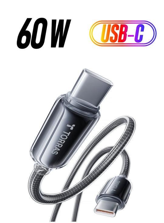 TORRAS IceFlow 60W USB-C to USB-C Fast Charging Cable (1.2m) - Dark Grey