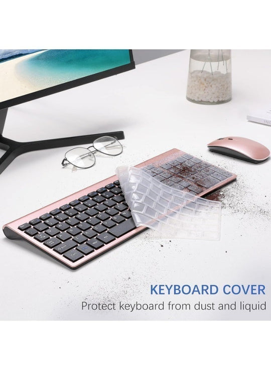 Protect Rechargeable Wireless Bluetooth Keyboard & Mouse Combo, Slim Silent Full Size Multi-Device Set, HTKB333
