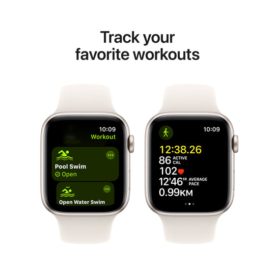 Apple Watch SE GPS + Cellular 44mm Starlight Aluminium Case with Starlight Sport Band - S/M, MXGT3QA/A