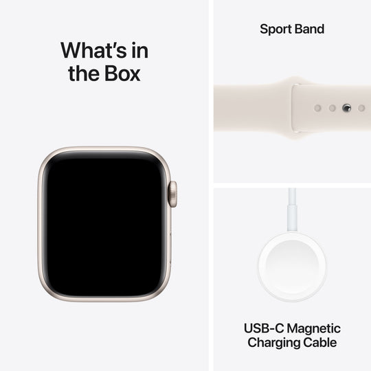 Apple Watch SE GPS + Cellular 44mm Starlight Aluminium Case with Starlight Sport Band - S/M, MXGT3QA/A