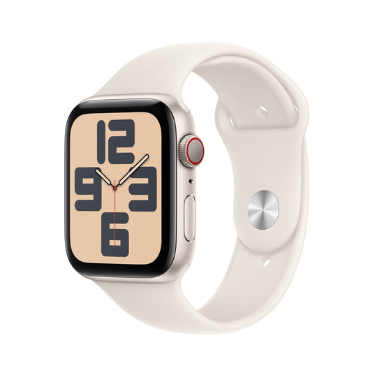 Apple Watch SE GPS + Cellular 44mm Starlight Aluminium Case with Starlight Sport Band - S/M, MXGT3QA/A