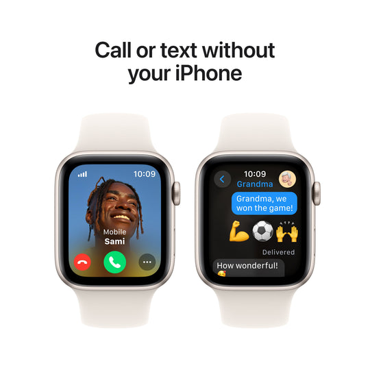 Apple Watch SE GPS + Cellular 44mm Starlight Aluminium Case with Starlight Sport Band - S/M, MXGT3QA/A
