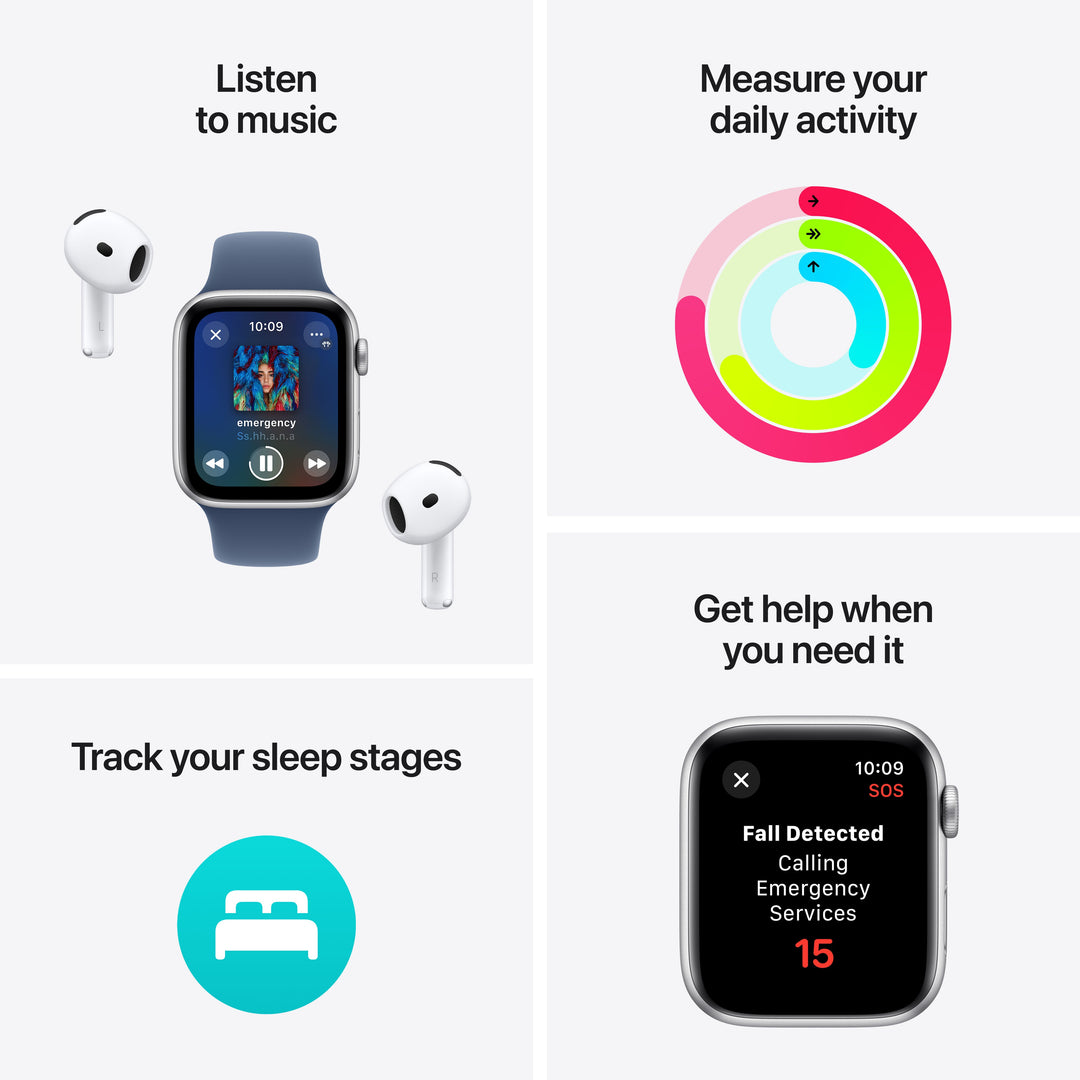 Apple Watch SE GPS 44mm Midnight Aluminium Case with Ink Sport Loop, MXEP3QA/A