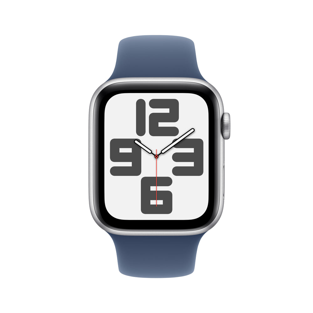 Apple Watch SE GPS 44mm Silver Aluminium Case with Denim Sport Band - S/M, MXEQ3QA/A